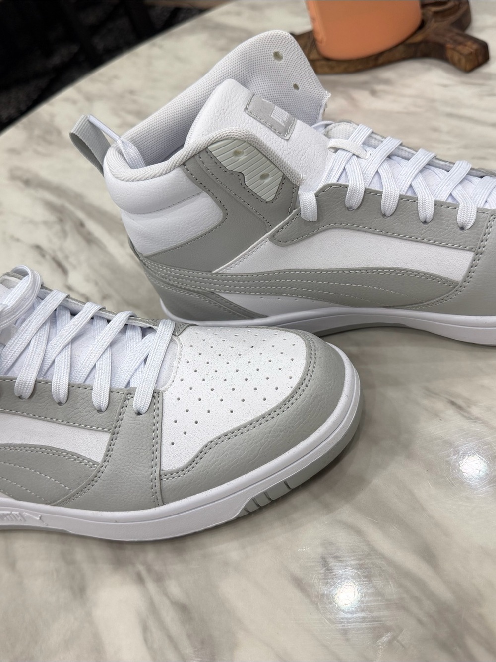 Puma Men's High-Top Sneakers in White and Light Gray - Picture 9 of 9